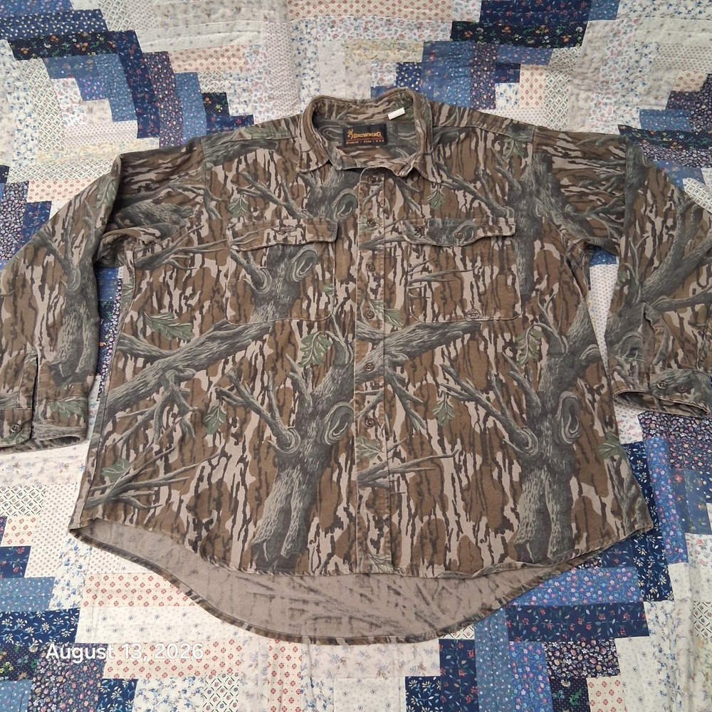 Vintage 90s Browning Shirt Mens XL Mossy Oak Treestand Camo Hunting USA Made